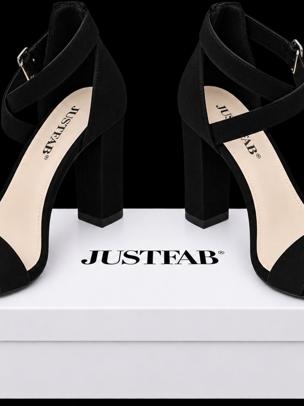 JustFab Black Crisscross Suede Block Heel Sandals